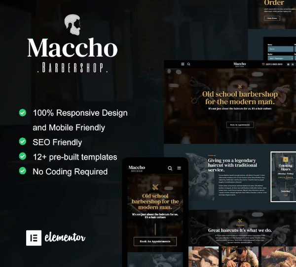 Maccho – Gentlemen Barbershop Elementor Template Kit