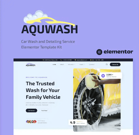 Aquwash – Car Wash and Detailing Service Elementor Template Kit