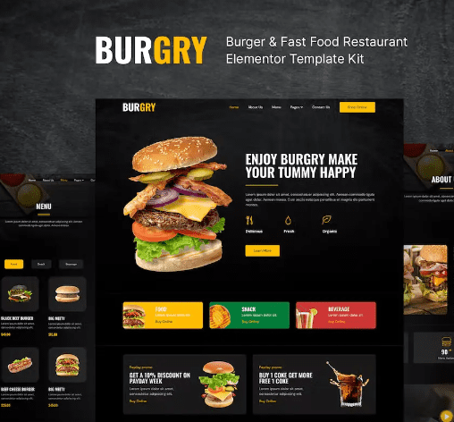 Burgry – Burger & Fast Food Restaurant Elementor Template Kit