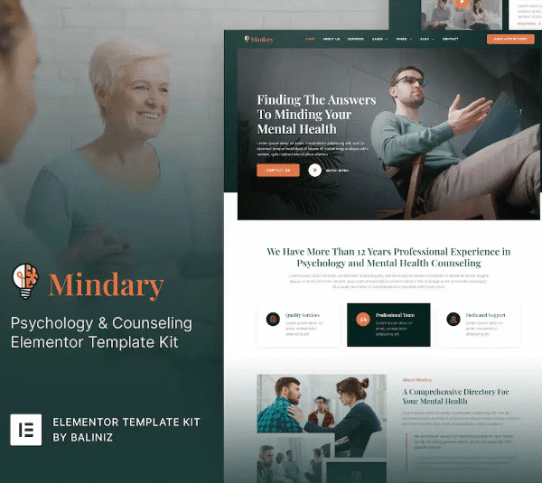 Mindary – Psychology & Counseling Elementor Template Kit